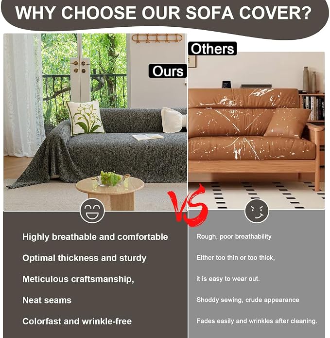 ROOMLIFE Gray Couch Cover Boho Sofa Covers - Image 3