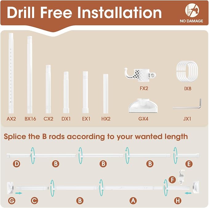 SUNALLY Room Divider No Drilling Curtain Rod Wall Divider - Image 6
