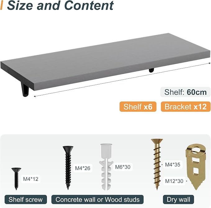 SKYSEN Floating Shelves for Wall Set of 6, 23.6in Wood Wall Shelf for Decor - Image 3
