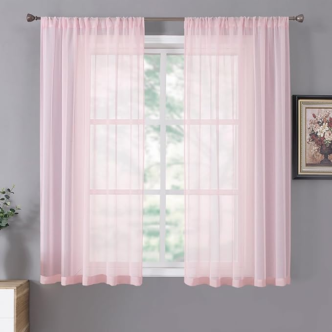 Tollpiz Short Sheer Curtains Linen Textured Bedroom Curtain Sheers Light by Tollpiz