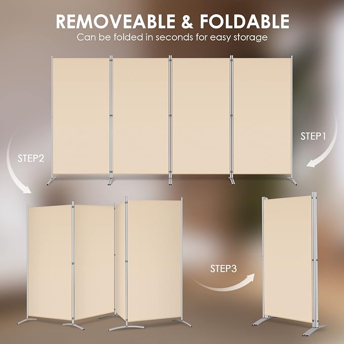 RANTILA 4 Panel Room Divider, 6 Ft Tall Folding Privacy Screen Room Dividers - Image 5