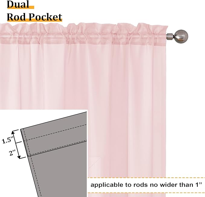 Aiyufeng Blush Pink Sheer Curtains 96 Inches Long 2 Panels Set, Light Filtering - Image 4