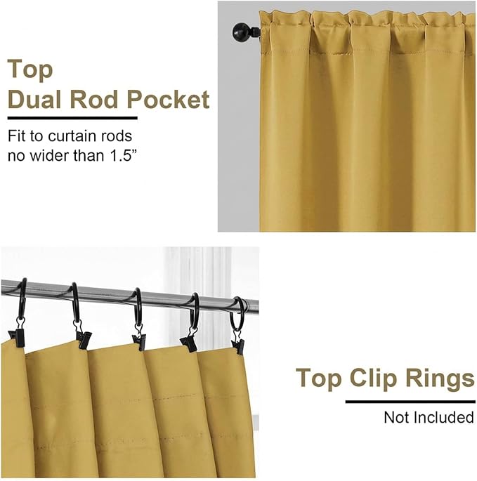 OVZME Bright Gold Short Blackout Curtains - Image 4
