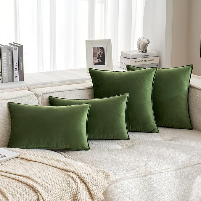 MIULEE Moss Green Velvet Throw Pillow Covers 16x16 Soft Decorative Solid Square - Image 5