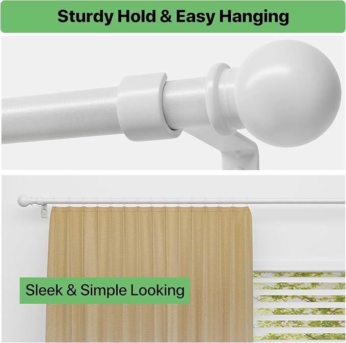 White Curtain Rods for Windows 28 to 60 inch, Adjustable Curtain Rod Set - Image 6