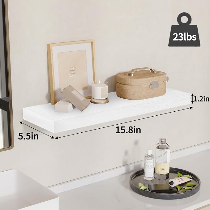 Fixwal White Shelves for Wall, 15.8in Rustic Wood Finish Floating Wall Shelves - Image 3