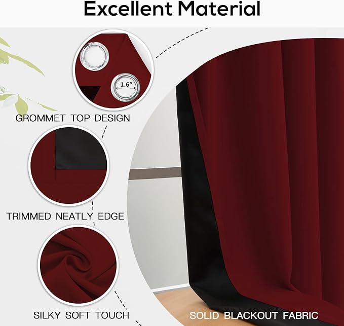 Yakamok 100% Blackout Curtains for Bedroom 2 Panels - Image 4