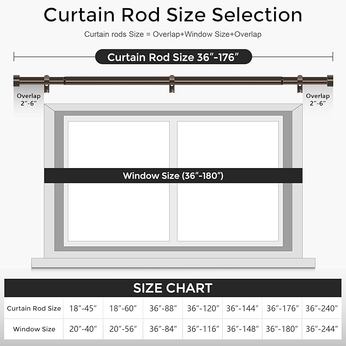 Bronze Curtain Rods for Windows 36 to 176 Inch, Size:36-176 Inch - Image 5