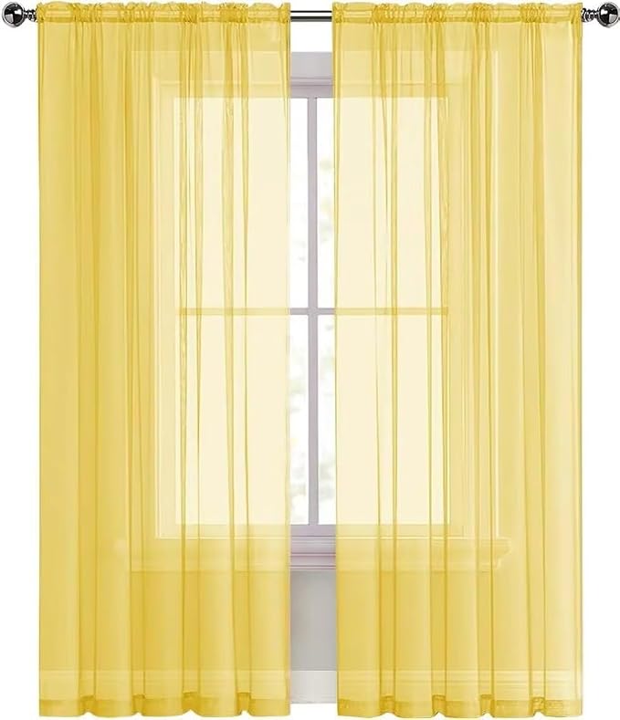 SpaceDresser Yellow Sheer Curtains 4 Panels Rod Pocket Semi-Sheer Curtain 45 - Image 4