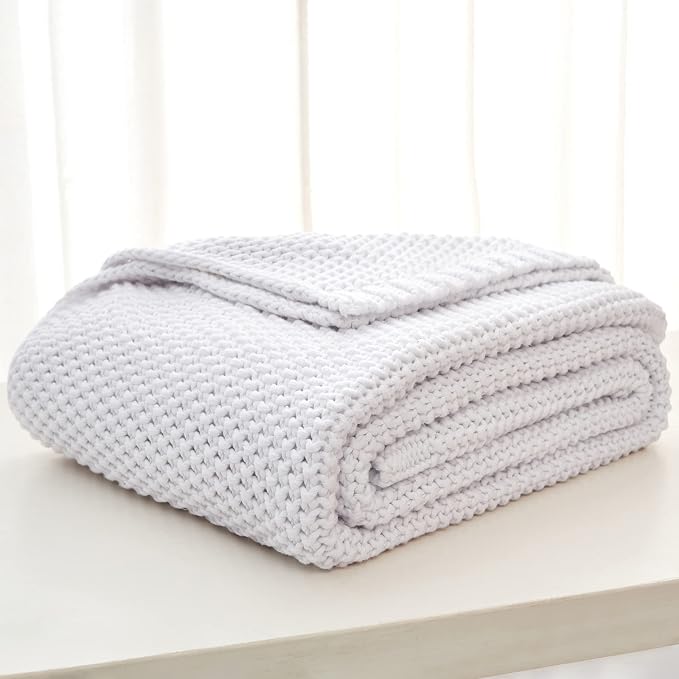 Chunky Cable Knit Throw Blanket Lightweight White 100% Organic Cotton Blanket - Image 4