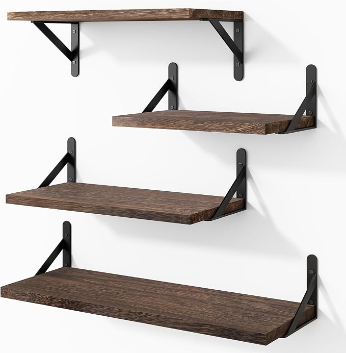 YGEOMER Floating Shelves for Wall, Different Sizes Dark Carbonized Brown Wall by YGEOMER