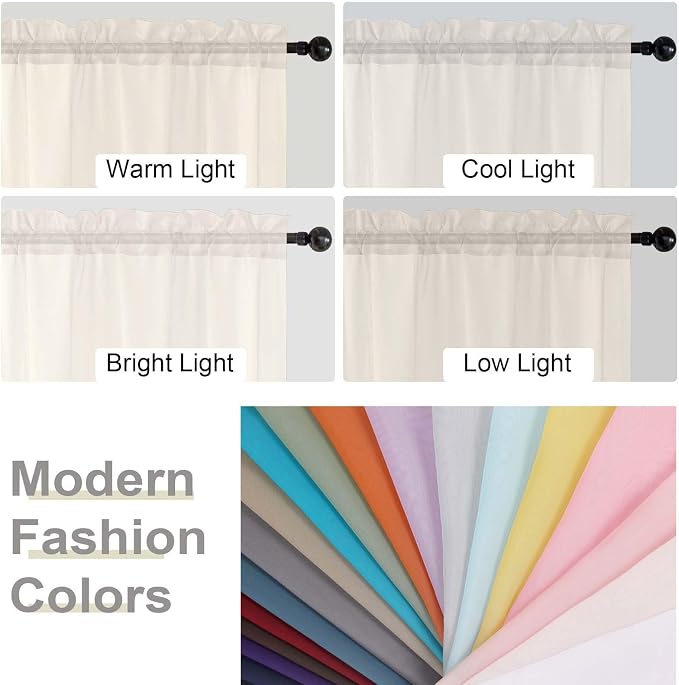 Kitchen Curtains 24 Inch Length Tier 2 Pieces, Cream Sheer Curtain Solid Soft - Image 6