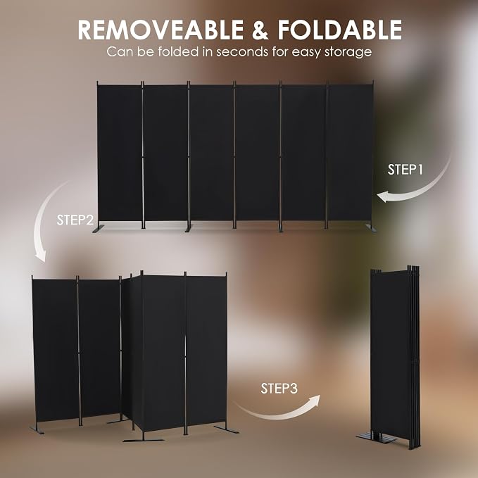 RANTILA 6 Panel Room Divider, 6 FT Folding Privacy Screen - Image 3