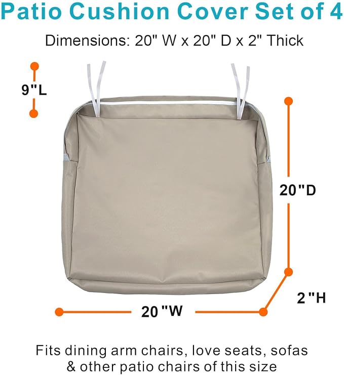 NettyPro Patio Chair Seat Cushion Covers Set 4, Waterproof Outdoor Furniture - Image 3