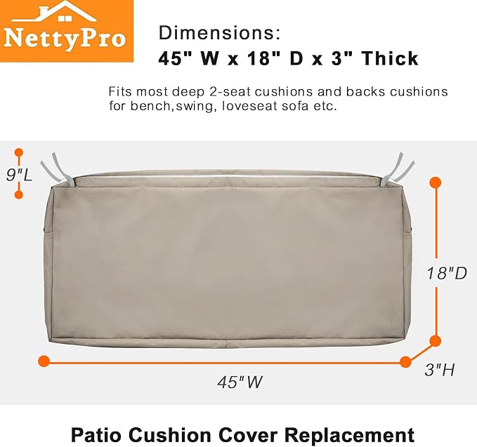 NettyPro Outdoor Bench Swing Loveseat Cushion Covers, Patio Furniture Cushion - Image 5