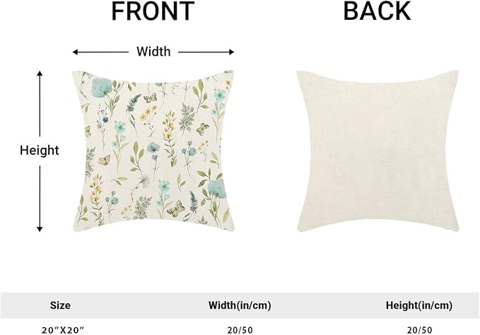 Spring Pillow Covers 20x20 Inch Set of 2, Aqua Teal Sage Green Wild Flower - Image 5