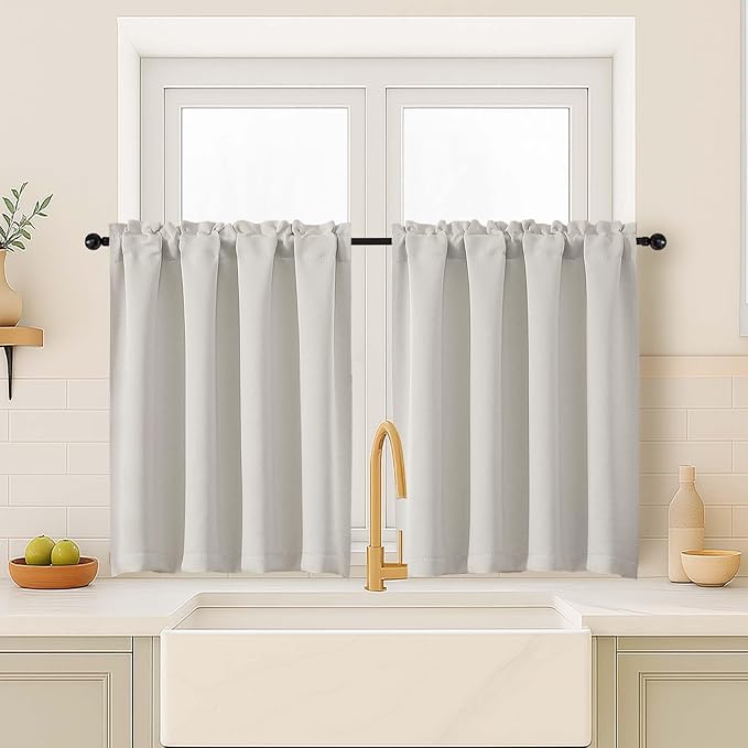OVZME Natural Curtains for Small Window Treatment, Light Blocking Short Kitchen by OVZME