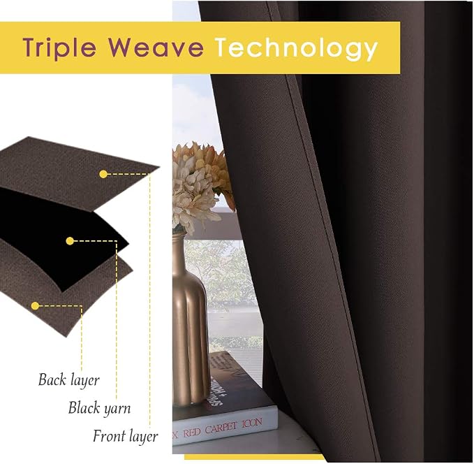 NICETOWN Blackout Window Curtains 70" L, 2 Panels, 34 inch, Toffee Brown - Image 3