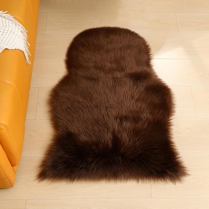 Faux Fur Small Rug 2 x 3 ft Coffee Shaggy Sheepskin Machine Washable Fuzzy Area - Image 3