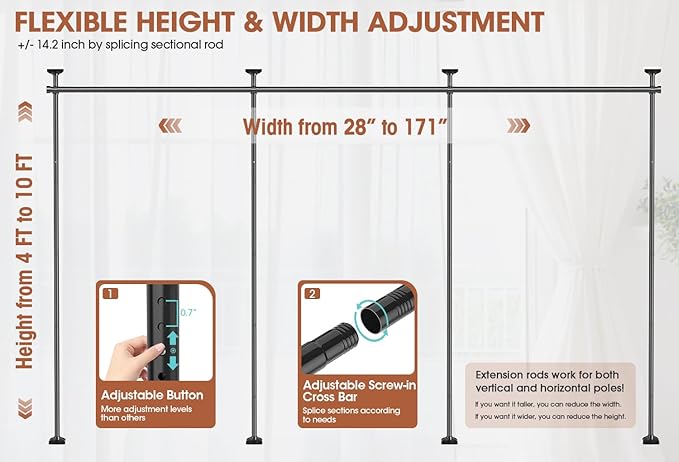 SUNALLY Room Divider Curtain Rod, No Drilling Wall Divider - Image 2