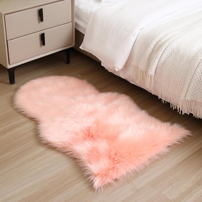 Faux Fur Small Rug 2 x 3 ft Pink Shaggy Sheepskin Machine Washable Fuzzy Area - Image 2