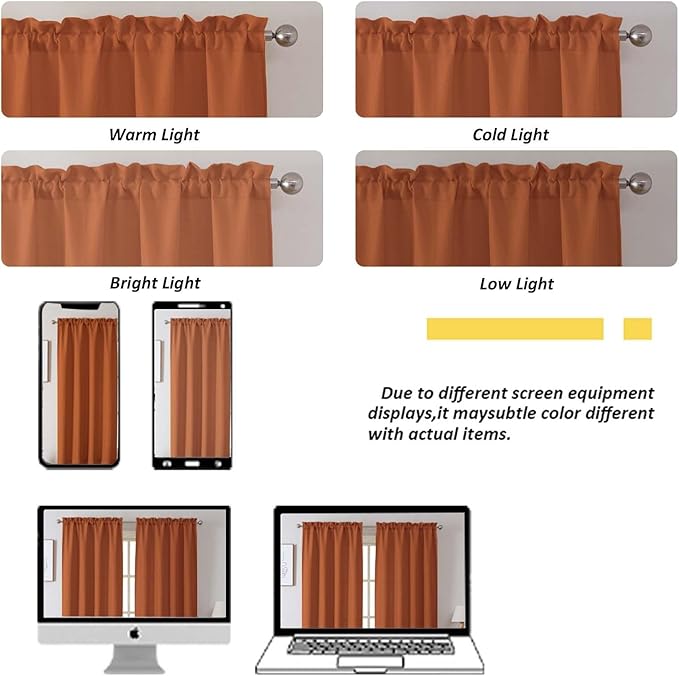 Chyhomenyc Orange Curtains 54 Inch Length 2 Panels, Faux Linen Textured Semi - Image 4