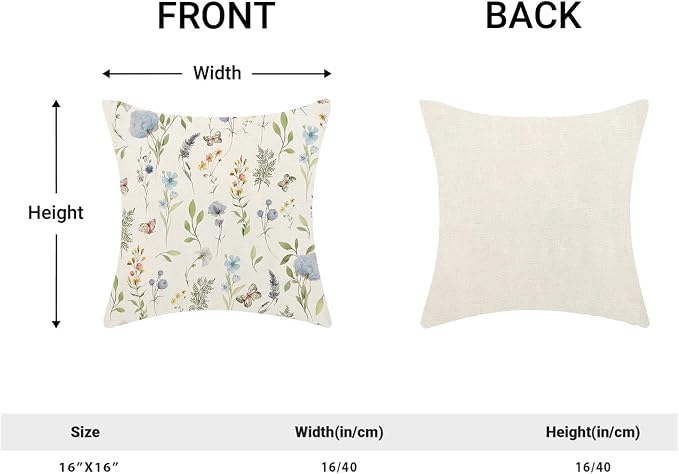 Spring Pillow Covers 16x16 Inch Set of 2, Sage Green Blue Wild Flower Throw - Image 5