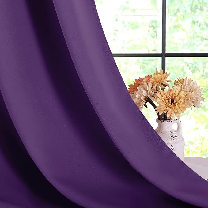 NICETOWN Blackout Curtains for Bedroom, Royal Purple, 42 W by 80 L, Thermal - Image 4