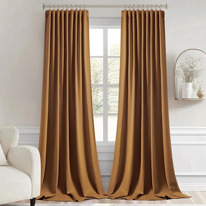 MIULEE Golden Brown Back Tab Blackout Curtains 120 Inch Long 2 Panels Set - Image 9