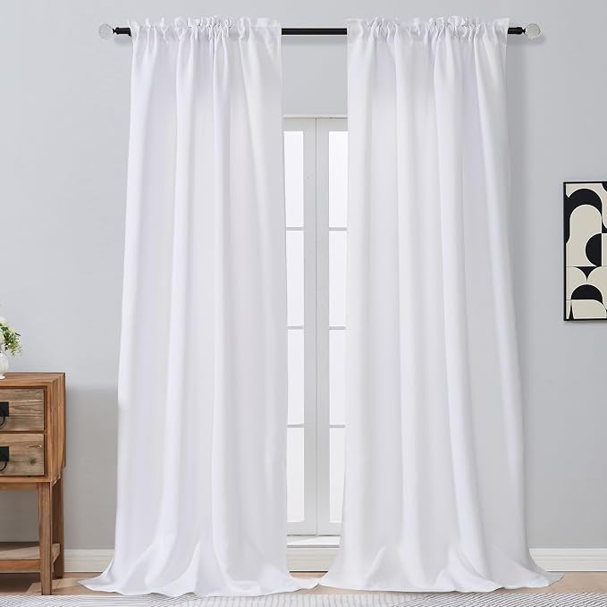 OVZME Pure White Window Curtains 108 Inches Long 2 Panels Set, Light Filtering by OVZME