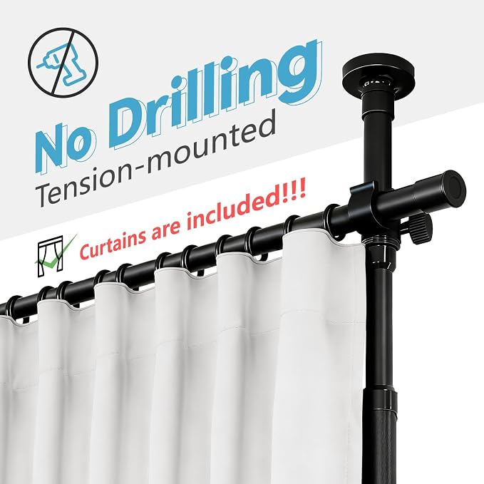 Jilron No-Drill Partition Room Dividers Set: Includes 106" W x 84" L White - Image 2
