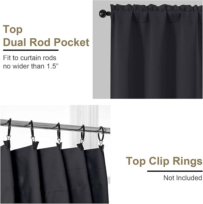 OVZME Black Blackout Curtains for Bedroom 90 Inches Long 2 Panels, Thermal - Image 4