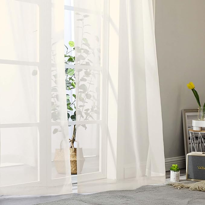Sheer Cream Curtains for Bedroom Living Room 90 Inches Long 2 Panels Set - Image 8