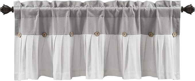 Lush Decor Linen Button Farmhouse Valance Curtians 84"W x 18"L Gray & Off White - Image 7