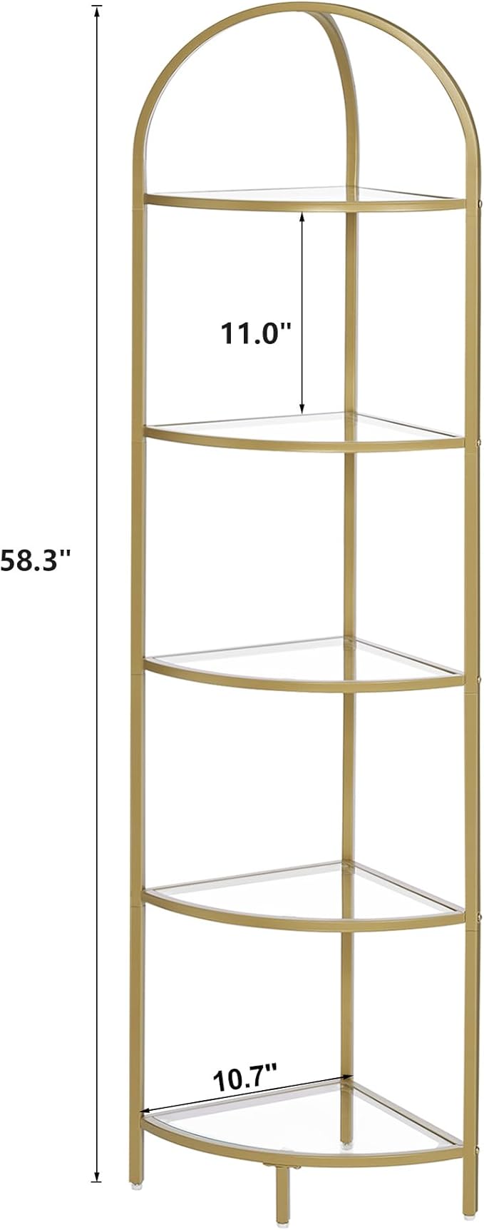 Homhedy 5-Tier Corner Shelf Stand, Metal Corner Bookshelf, Tempered Glass - Image 2