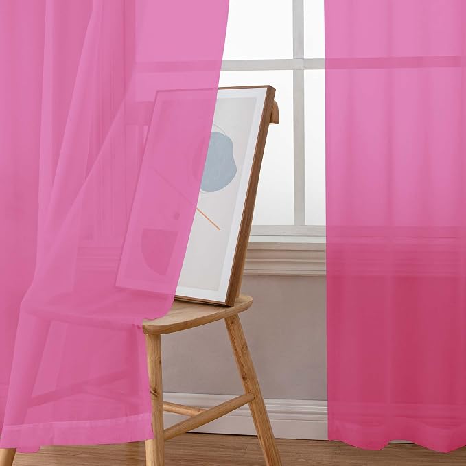 Simplebrand Hot Pink Sheer Curtains 72 Inches Long 2 Panels - Image 5