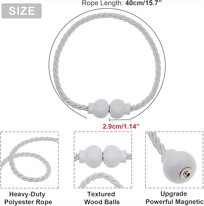 6 Pack Magnetic Curtain Tiebacks Modern Handmade Rope Curtain Tie Backs - Image 2