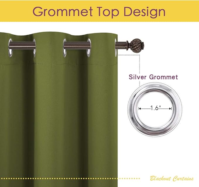 NICETOWN Blackout Window Curtains 80 inch Long, 2 Panels, 34 inch, Olive Green - Image 2