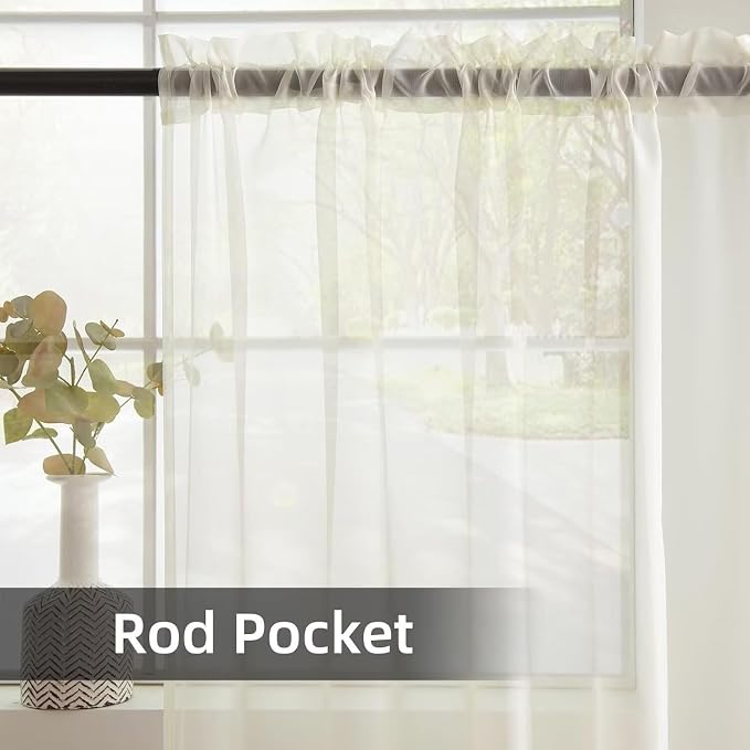 youleyar Solid Sheer Rod Pocket Curtain Voile Draperies 4 Panels Ivory Beige - Image 3