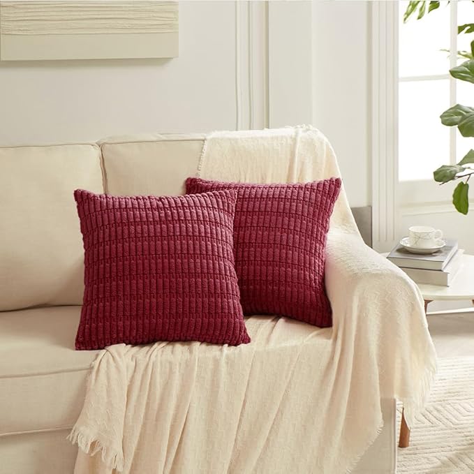 Fancy Homi 4 Packs Burgundy Decorative Throw Pillow Covers 18x18 Inch - Image 6
