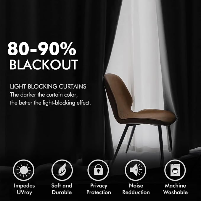 MIULEE Black Velvet Curtains 84 Inches Long Halloween Room Darkening Blackout - Image 4