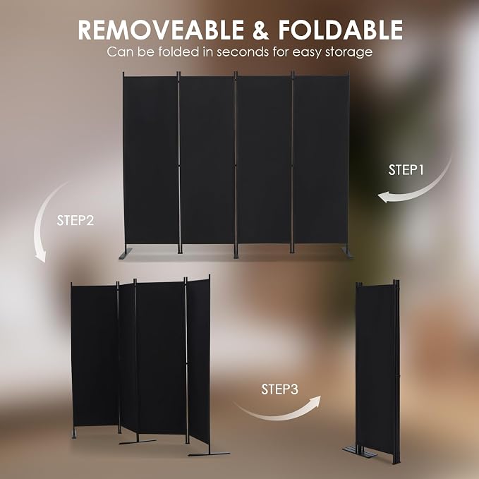 RANTILA 4 Panel Room Divider, 6 FT Folding Privacy Screen - Image 4
