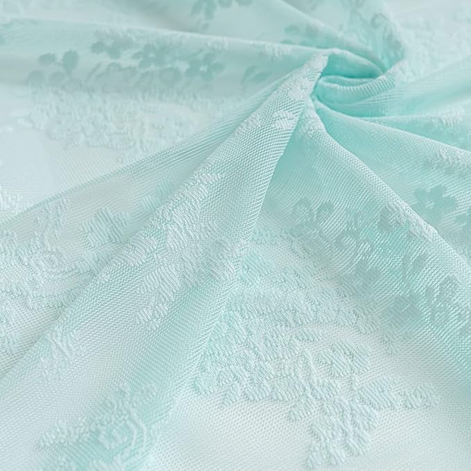 YJ YANJUN Vintage Lace Curtains 63 Inch Length-Victorian Floral Aqua Sheer - Image 5
