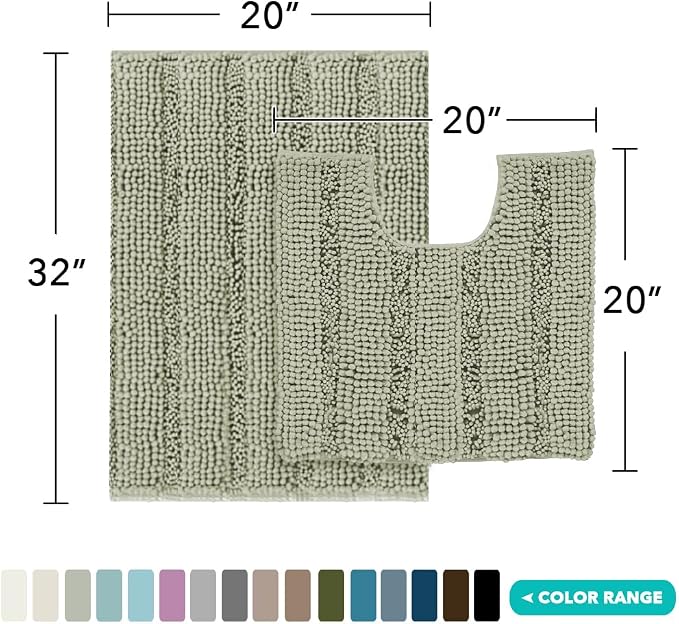 Turquoize Chenille Bathroom Rugs Non-Slip Bath Mats - Image 2
