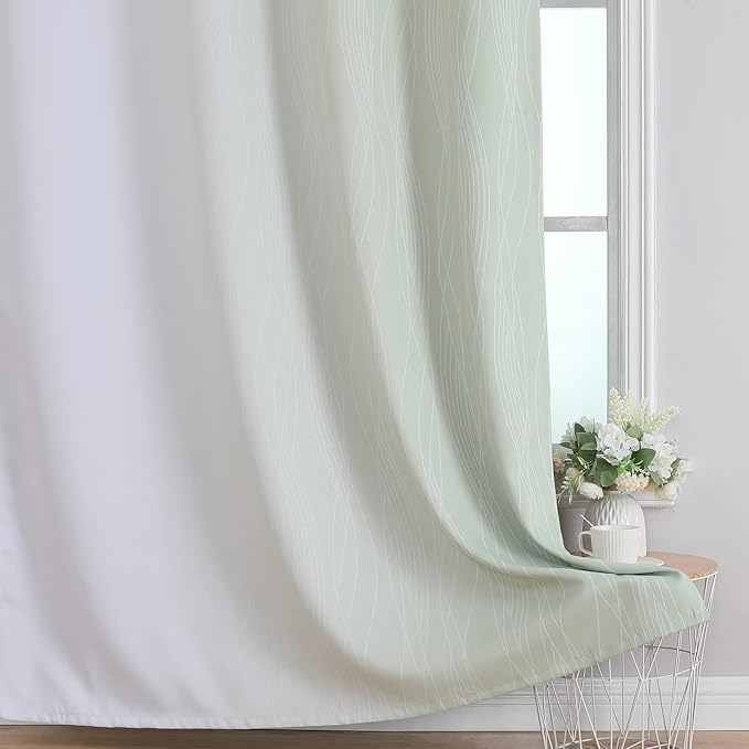 Estelar Textiler Sage Green and Greyish White Blackout Curtains 72 Inch Length - Image 6
