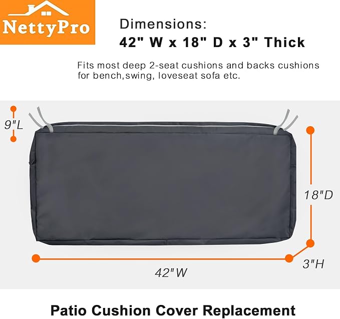 NettyPro Outdoor Patio Bench Swing Loveseat Cushion Cover, Water Resistant UV - Image 5