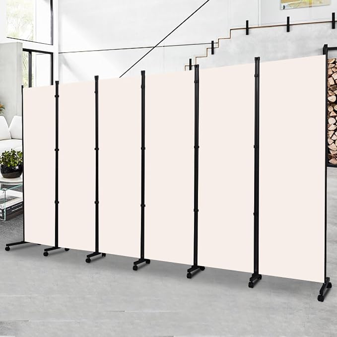 Room Divider Portable 132'' Partition Room Dividers/Wheel, 6 Panel Wall Divider by HOMSCREENER