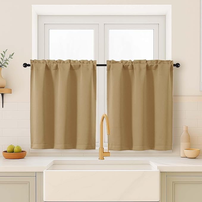 OVZME Gold Blackout Curtains for Small Window Treatment, Light Blocking Short by OVZME