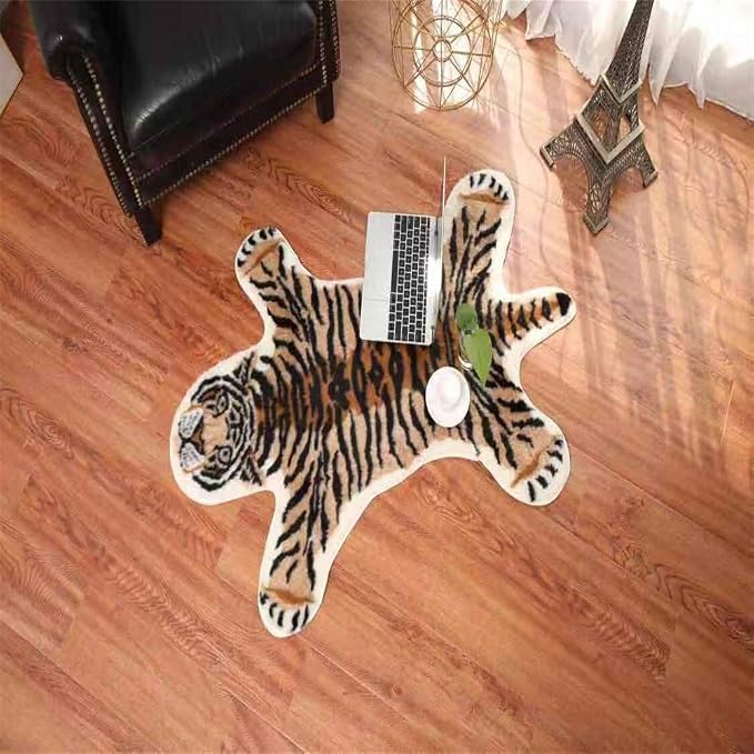 Tiger Printed Skin Area Rug, Faux Fur Rug Area Artificial Carpet, Simulation - Image 4