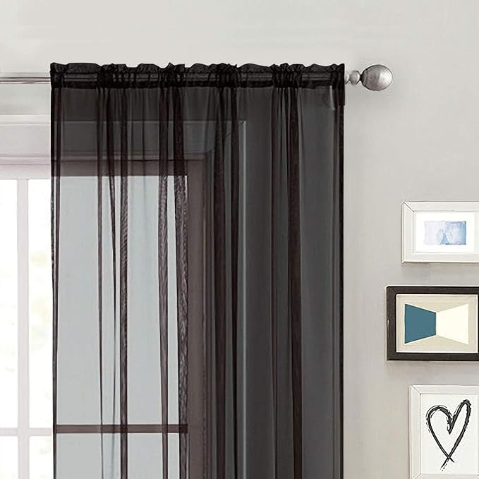 SpaceDresser Black Sheer Curtains 4 Panels Rod Pocket Semi-Sheer Curtain 54 - Image 4